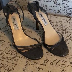 GUC Jimmy Choo anthracite metallic sandals.